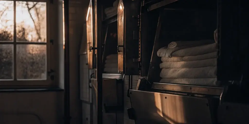 Clean healthcare linens stacked in Bay Shore.