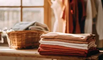 Best Roslyn Harbor laundromat. Folded laundry basking in sunlight.