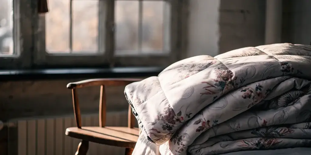 Clean, fluffy comforter on a chair.