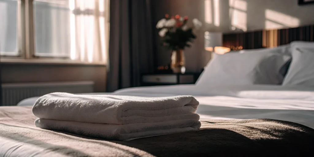 Clean, folded linens in a healthcare setting.