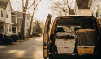 Laundry pickup and delivery van in Glen Head.