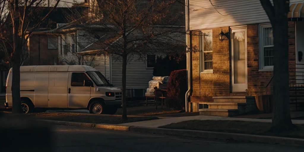 Laundry pickup and delivery van in Levittown.