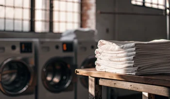 Sanitized medical linens ready for delivery from a Bay Shore laundry service.