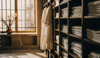 Neatly folded healthcare linen stored for patient safety in Oyster Bay Cove.