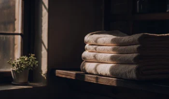 A stack of clean towels from a professional towel laundry service in Bellmore.