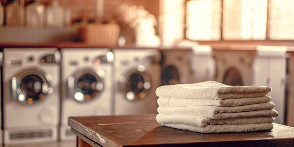 Stack of clean towels from the best commercial laundry service in Huntington.
