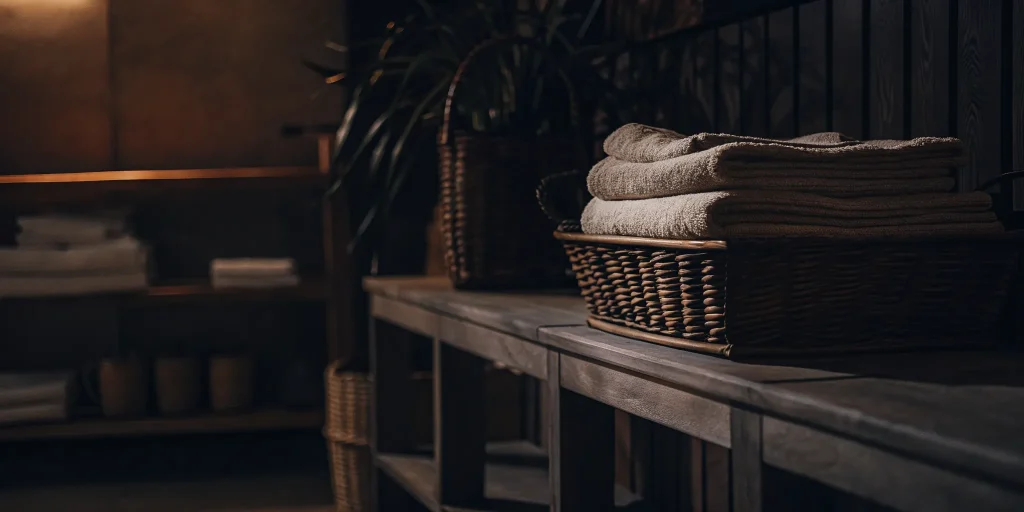 Freshly cleaned comforters in a basket at a professional Center Island cleaning service.