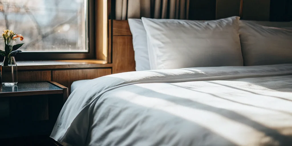 A pristine comforter on a bed after professional cleaning in Sea Cliff.