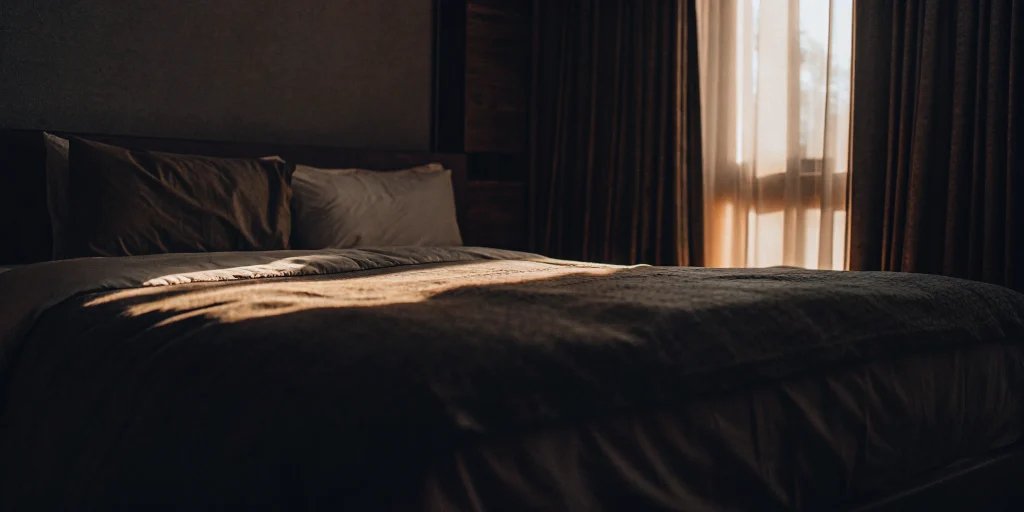 A cozy bed with a clean white comforter after a professional cleaning service in Dix Hills.