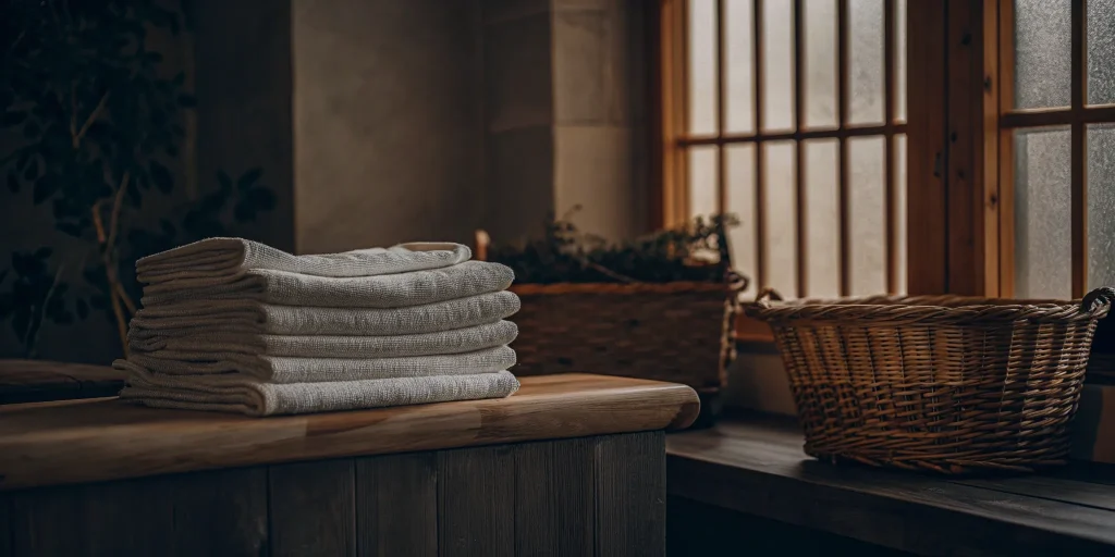 Clean, folded towels ready for delivery from our towel laundry service in Brookville.