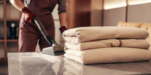 A fresh, folded comforter after professional cleaning in Glenwood Landing.