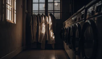 Medical laundry service in Upper Brookville with commercial washers and sanitized healthcare uniforms.