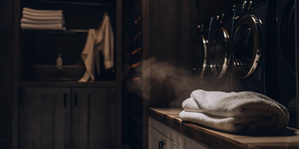 Folded comforter on a counter, ready for professional cleaning service in Mill Neck.