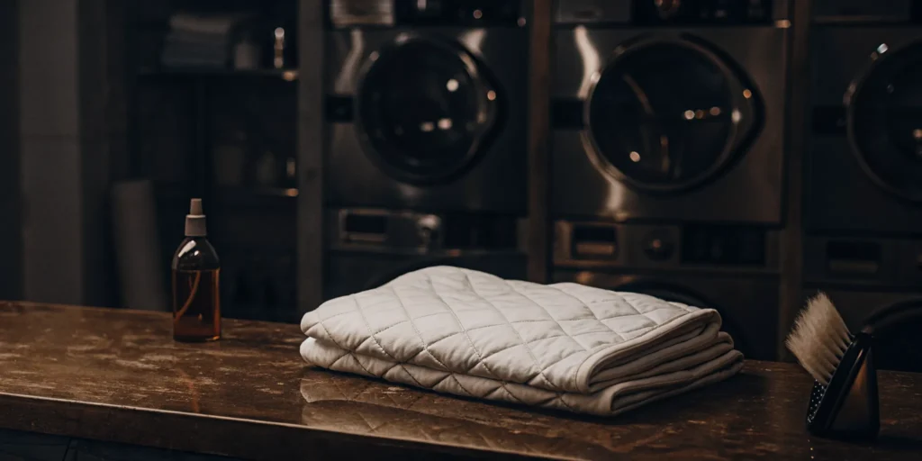 Freshly cleaned and folded comforter at a professional cleaning service in Jericho.