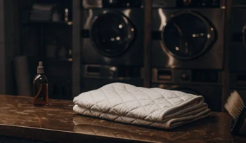 Freshly cleaned and folded comforter at a professional cleaning service in Jericho.