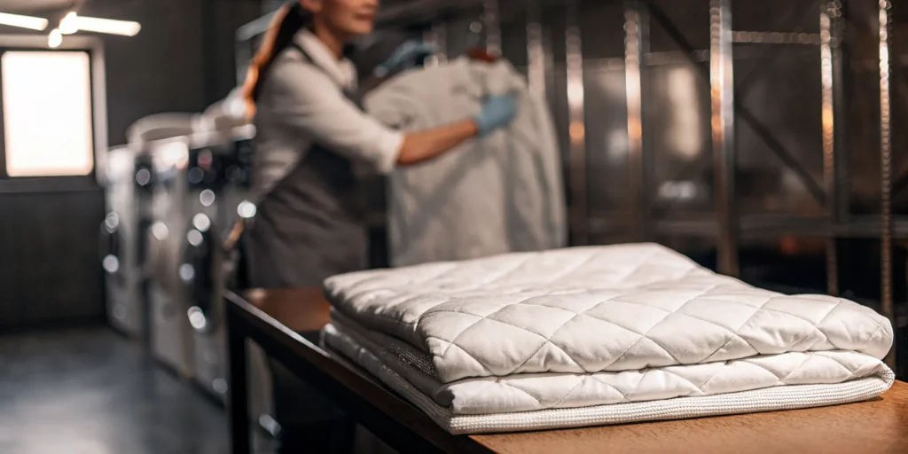 Professional comforter cleaning in Syosset with a neatly folded, fresh comforter.