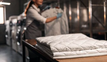 Professional comforter cleaning in Syosset with a neatly folded, fresh comforter.