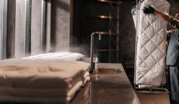 A freshly cleaned, fluffy comforter from a professional cleaning service in Port Washington.