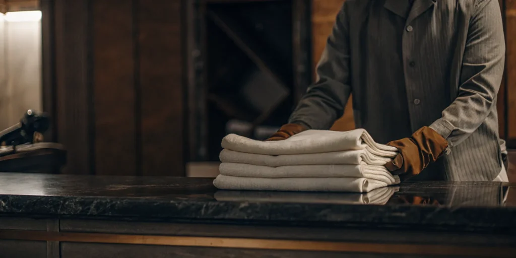 Clean healthcare linen folded by a professional service in Cold Spring Harbor.