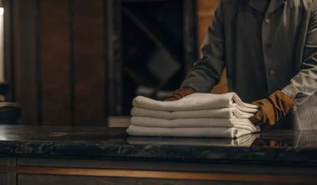 Clean healthcare linen folded by a professional service in Cold Spring Harbor.