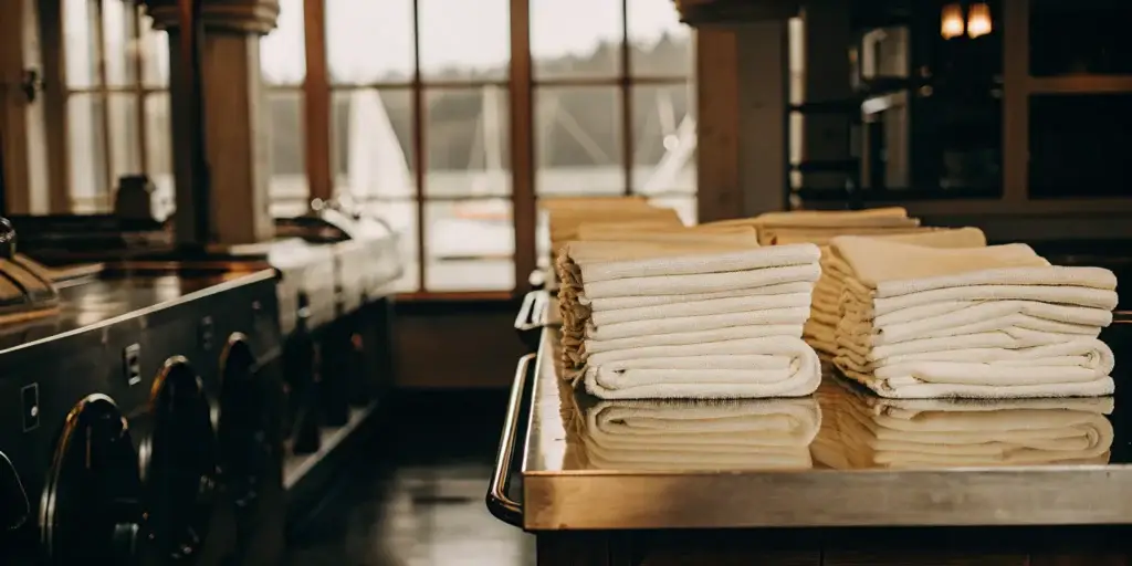 Hygienic medical laundry service in Glen Cove with professionally cleaned and folded towels.