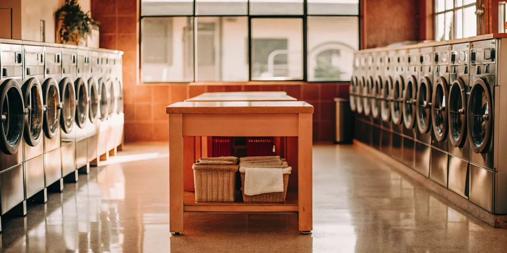 A clean, modern Brookville laundromat with rows of updated washing machines in a bright, welcoming space.