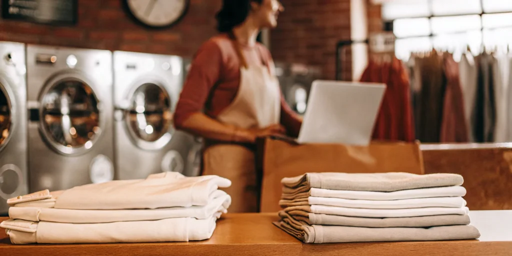 Neatly folded laundry from a professional wash and fold service in Baldwin.