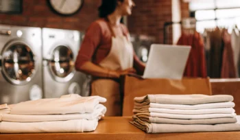 Neatly folded laundry from a professional wash and fold service in Baldwin.