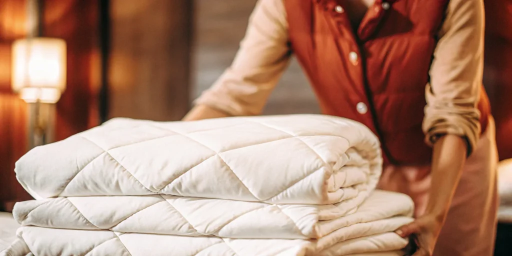 A perfectly clean comforter, neatly folded after professional cleaning in North Hills.