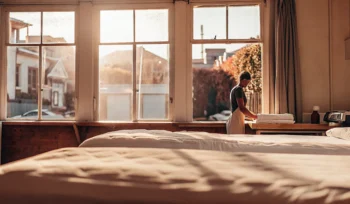 A professionally cleaned comforter on a bed in a sunny Levittown bedroom.