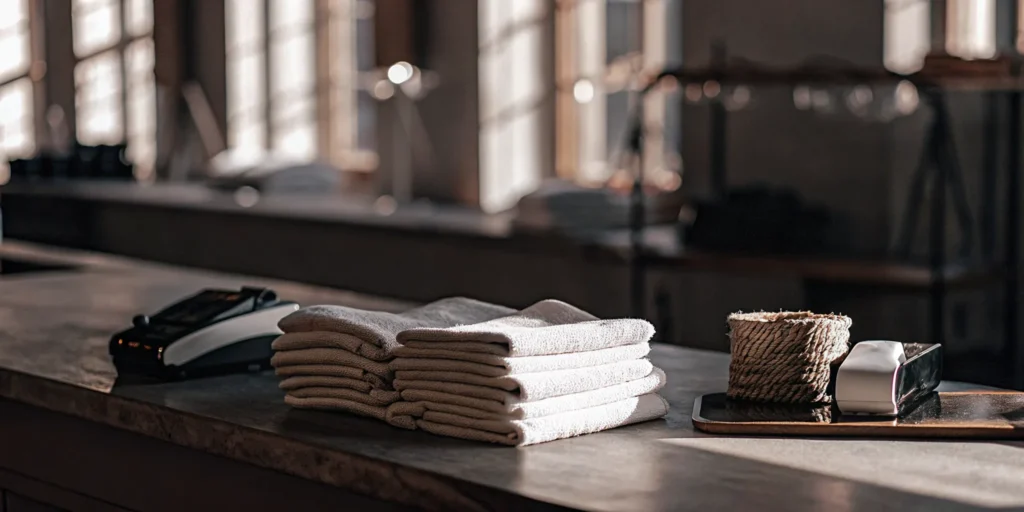 A stack of freshly folded laundry from a wash and fold service in Elmont.