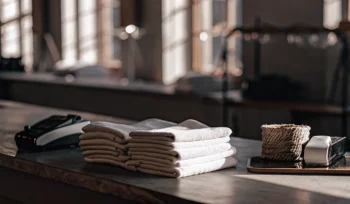 A stack of freshly folded laundry from a wash and fold service in Elmont.