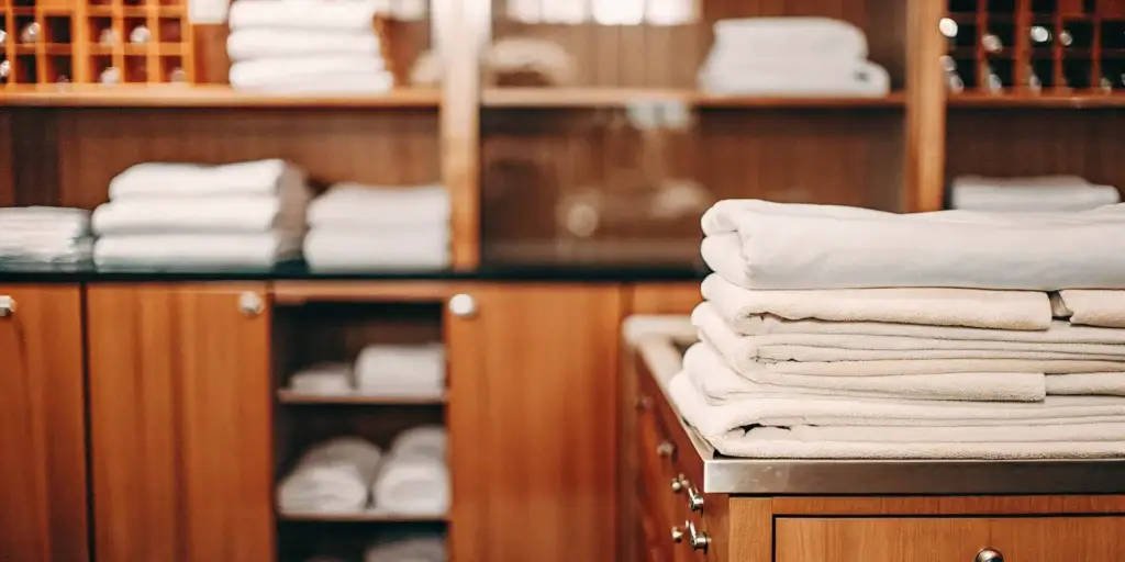 A stack of clean, folded healthcare linen for a medical facility in Commack.
