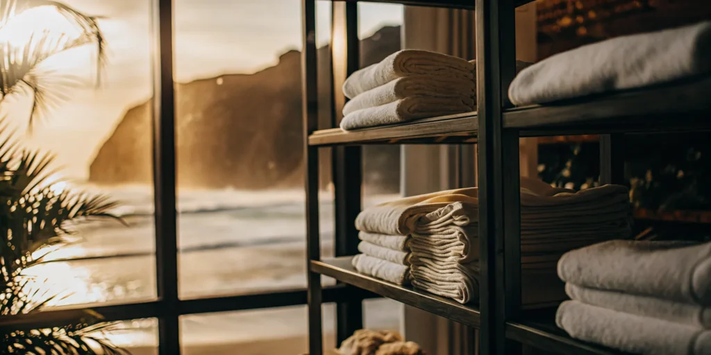 Organized shelves of clean healthcare linen for medical facilities in Sea Cliff.