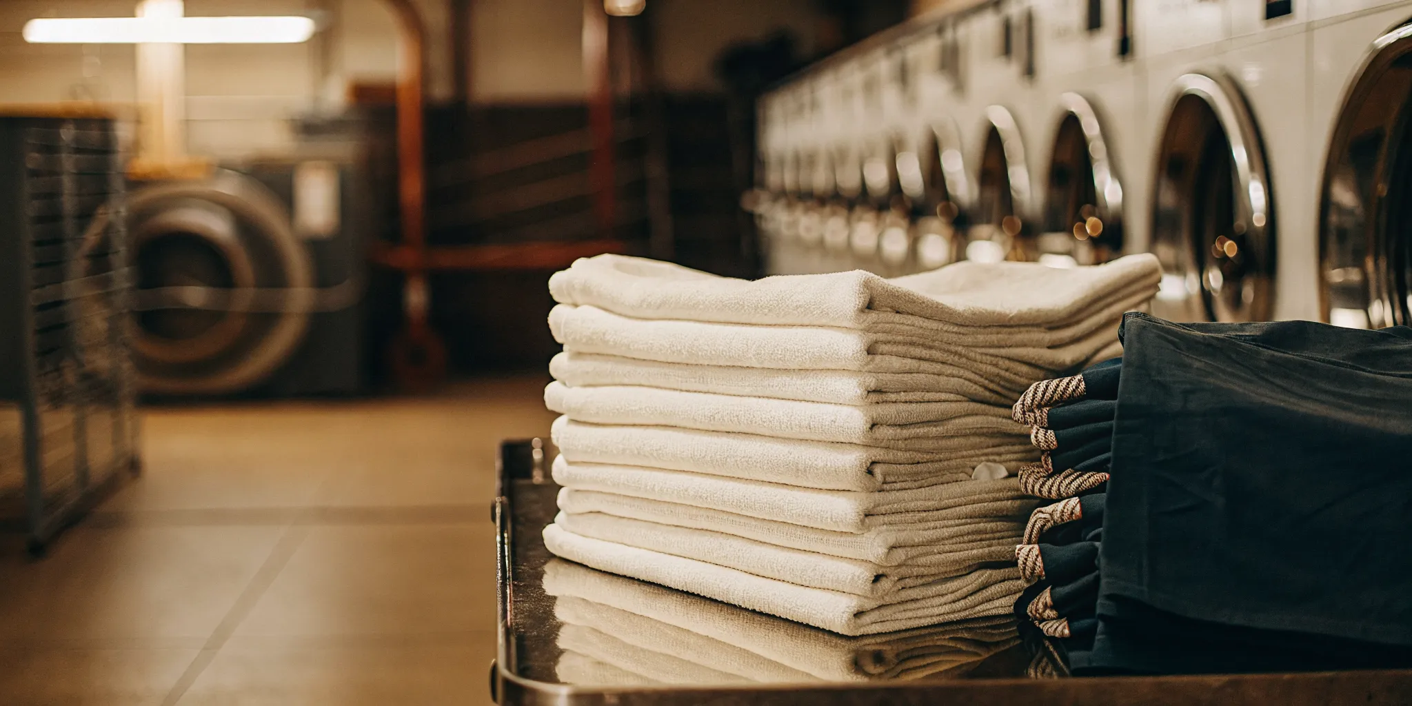Professionally folded towels from a bulk laundry service on Long Island.