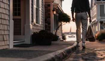 Man carrying a laundry bag for a laundry pickup service in Glen Cove.
