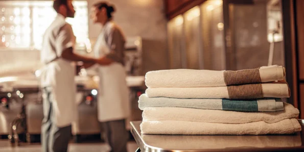 Clean, folded towels from a commercial laundry service for businesses on Long Island.