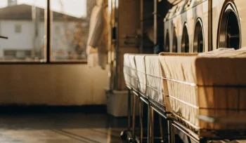 Carts of clean, folded laundry from a wash and fold service in Copiague.