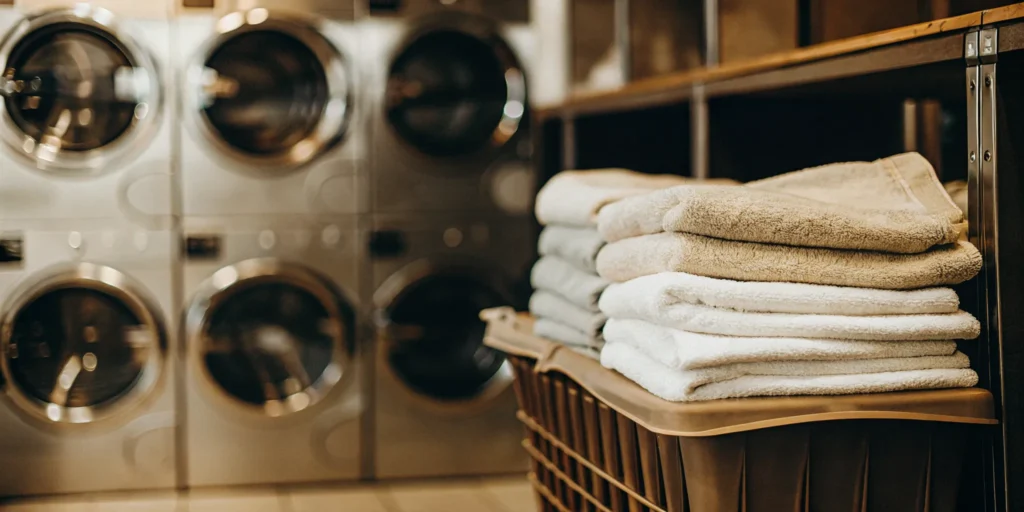 A laundry basket of freshly folded towels from a wash and fold service in Mount Sinai.