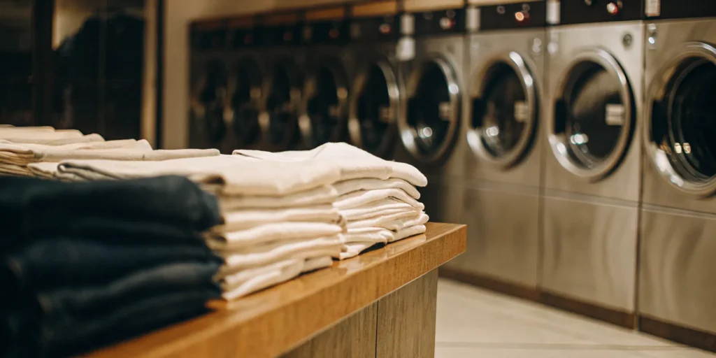 Professional wash and fold service in Holbrook with neatly folded laundry.