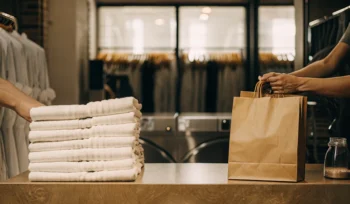 Wash and fold Medford service with a bag of professionally folded clean laundry.