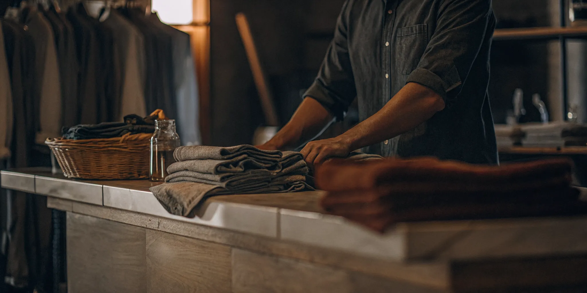 Clean laundry being folded at a Stony Brook wash and fold service.