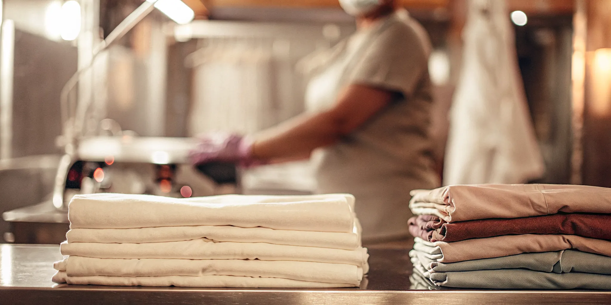 Clean, folded medical linens and uniforms from a professional laundry service in Bellmore.