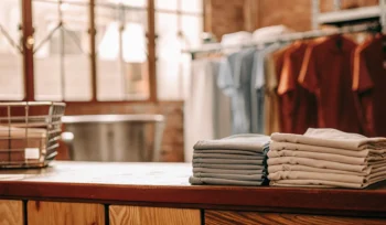 Folded laundry on a counter at a wash and fold service in Ronkonkoma.